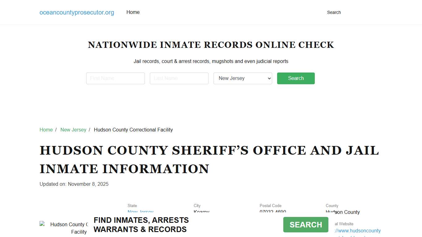Hudson County Sheriff, New Jersey, Jail Inmate Search
